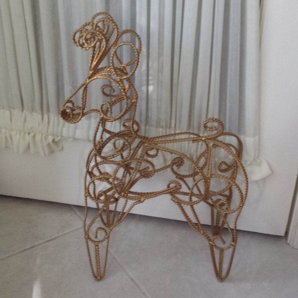 2 Gold Braided Wrought Iron Indoor Deer - Picture 3 of 16